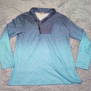 Cyanstyle Shirt Womens 2XL Blue Quarter Zip Casual Comfort Athletic Stretch